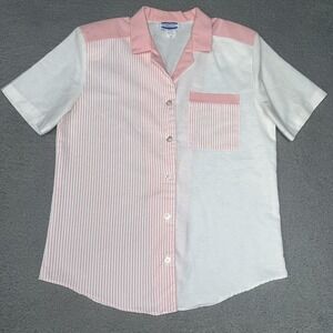 VTG Separate Issue Shirt Women's Sz (S) Pink White Short Sleeve Button Down Tops